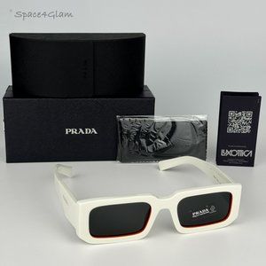 NEW Prada PR06YS 17M5S0 Talc Orange Dark Grey Rectangle Unisex Sunglasses